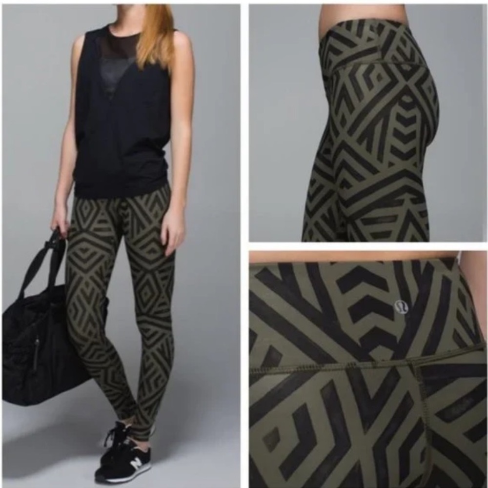 Lululemon Wunder Under Pant Luxtreme Size 8 Chevron Shuffle Fatigue Green Black